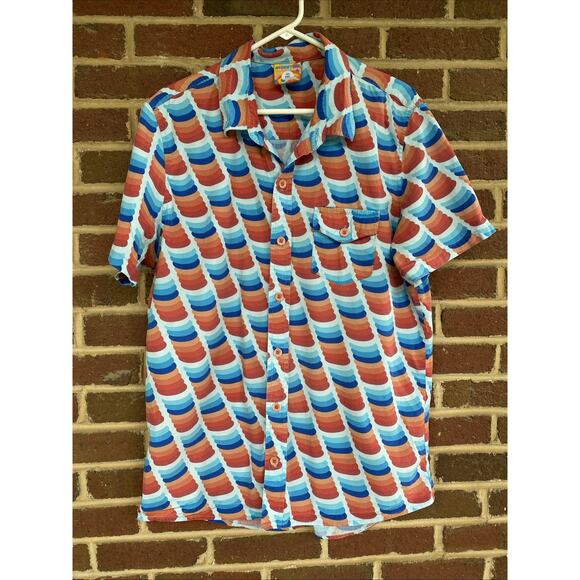 Mokuyobi 2XL ( L/ XL ) Colorful Disc Print Short Sleeve Button 1-Pocket Shirt - Picture 2 of 12